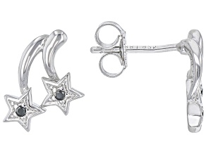 Black Spinel Rhodium Over Sterling Silver Star Earrings 0.05ctw