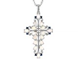 Multi Color Ethiopian Opal Rhodium Over Sterling Silver Cross Pendant With Chain 1.87ctw