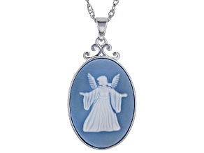Blue Chalcedony Angel Rhodium Over Sterling Silver Pendant With Chain 25x18mm