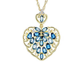 London Blue Topaz 18K Yellow Gold Over Sterling Silver Pendant With Chain 3.52ctw
