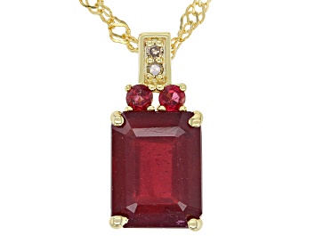 Picture of Red Mahaleo® Ruby 18K Yellow Gold Over Sterling Silver Pendant With Chain 3.08ctw