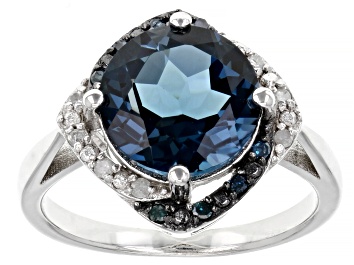 Picture of London Blue Topaz With Blue And White Diamond Rhodium Over Sterling Silver Ring 4.39ctw