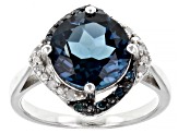 London Blue Topaz With Blue And White Diamond Rhodium Over Sterling Silver Ring 4.39ctw