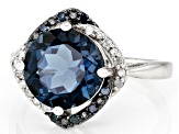 London Blue Topaz With Blue And White Diamond Rhodium Over Sterling Silver Ring 4.39ctw