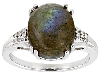 Picture of Gray Labradorite Rhodium Over Sterling Silver Ring 0.08ctw