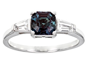 Blue Lab Created Alexandrite Rhodium Over Sterling Silver Ring 1.41ctw
