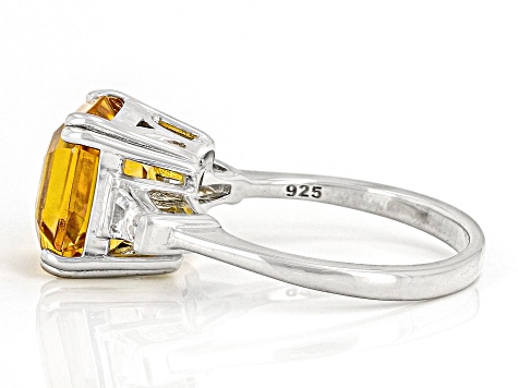 Asscher Cut Brazilian Yellow Citrine With White Zircon Rhodium 