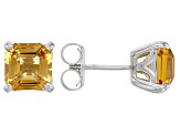 Yellow Asscher Cut Brazilian Citrine Rhodium Over Sterling Silver Stud Earrings 4.15ctw