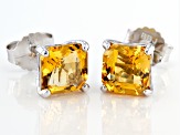 Yellow Asscher Cut Brazilian Citrine Rhodium Over Sterling Silver Stud Earrings 4.15ctw