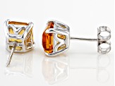 Yellow Asscher Cut Brazilian Citrine Rhodium Over Sterling Silver Stud Earrings 4.15ctw