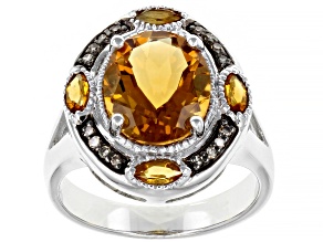 Golden Citrine Rhodium Over Sterling Silver Ring 3.31ctw