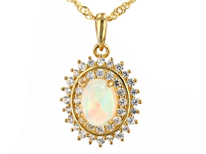 Multi-Color Ethiopian Opal 18k Gold Over Sterling Silver Pendant With Chain 1.67ctw