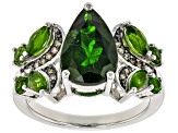 Chrome Diopside And Champagne Diamond Rhodium Over Sterling Silver Ring 3.39ctw