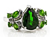 Chrome Diopside And Champagne Diamond Rhodium Over Sterling Silver Ring 3.39ctw