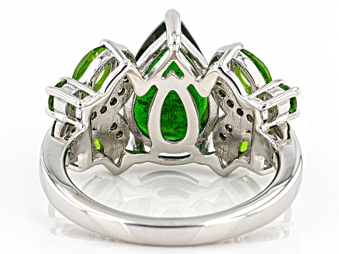 Chrome Diopside And Champagne Diamond Rhodium Over Sterling Silver Ring 3.39ctw