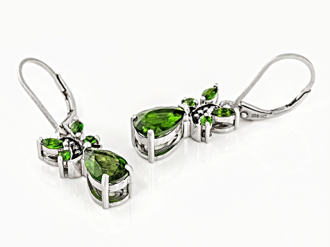 Green Chrome Diopside Rhodium Over Sterling Silver Dangle Earrings 2.87ctw