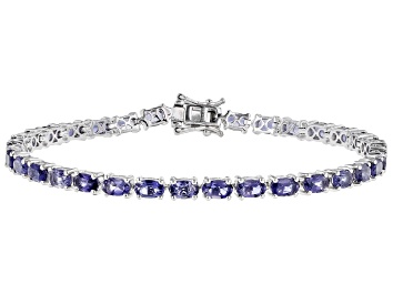 Picture of Iolite Rhodium Over Sterling Silver Tennis Bracelet 7.40ctw