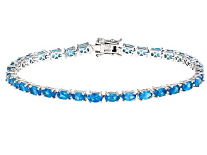 6.27ctw Oval Neon Apatite Rhodium Over Sterling Silver Tennis Bracelet