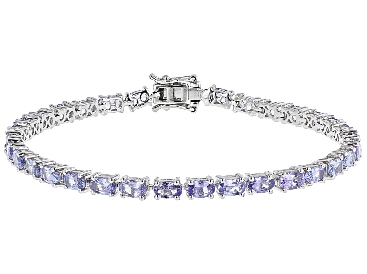 Oval Blue Tanzanite Rhodium Over Sterling Silver Tennis Bracelet