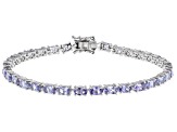 Oval Blue Tanzanite Rhodium Over Sterling Silver Tennis Bracelet 6.61ctw