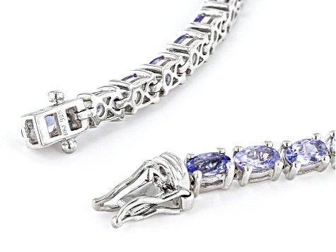 Oval Blue Tanzanite Rhodium Over Sterling Silver Tennis Bracelet