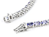 Oval Blue Tanzanite Rhodium Over Sterling Silver Tennis Bracelet 6.61ctw