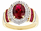 Red Lab Created Ruby With White Diamond 18K Yellow Gold Over Sterling Silver Ring 1.98ctw
