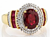Red Lab Created Ruby With White Diamond 18K Yellow Gold Over Sterling Silver Ring 1.98ctw