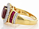Red Lab Created Ruby With White Diamond 18K Yellow Gold Over Sterling Silver Ring 1.98ctw