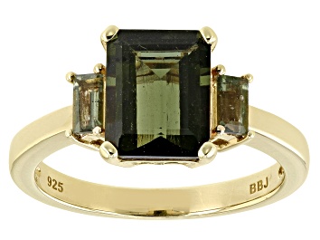 Picture of Rectangular Octagonal Moldavite 18K Yellow Gold Over Sterling Silver Ring 1.73ctw