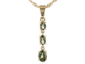 Green Moldavite 18k Yellow Gold Over Sterling Silver Pendant With Chain .58ctw