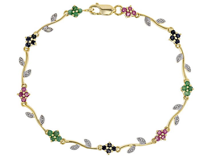 Multicolor Multi-Stone 18K Yellow Gold Over Sterling Silver Bracelet 1.39ctw