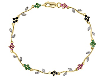 Picture of Multicolor Multi-Stone 18K Yellow Gold Over Sterling Silver Bracelet 1.39ctw