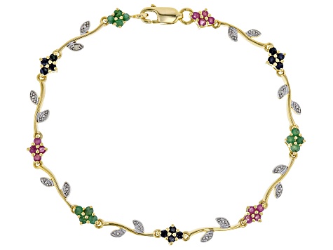 Multicolor Multi-Stone 18K Yellow Gold Over Sterling Silver Bracelet 1.39ctw