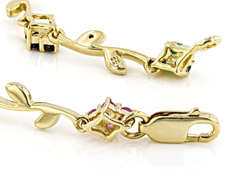 Multicolor Multi-Stone 18K Yellow Gold Over Sterling Silver Bracelet 1.39ctw