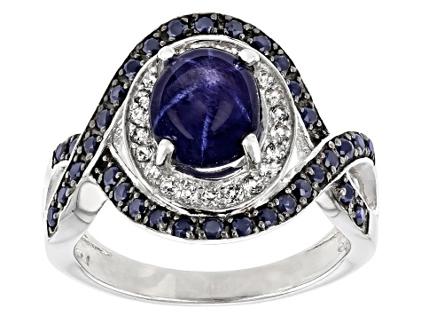 Blue Star Sapphire Rhodium Over Sterling Silver Ring 3.45ctw - OAH195 ...
