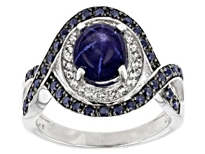 Blue Star Sapphire Rhodium Over Sterling Silver Ring 3.45ctw