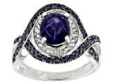 Blue Star Sapphire Rhodium Over Sterling Silver Ring 3.45ctw