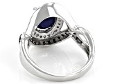 Blue Star Sapphire Rhodium Over Sterling Silver Ring 3.45ctw