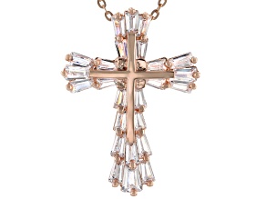 White Cubic Zirconia 18K Rose Gold Over Sterling Silver Cross Pendant With Chain 2.60ctw
