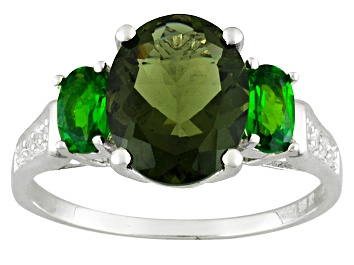 Picture of Green Moldavite Rhodium Over Sterling Silver Ring 1.93ctw