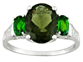 Green Moldavite Rhodium Over Sterling Silver Ring 1.93ctw