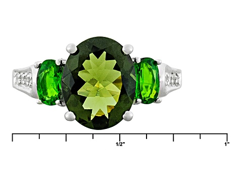 Green Moldavite Rhodium Over Sterling Silver Ring 1.93ctw