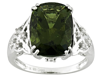 Picture of Green Moldavite Rhodium Over Sterling Silver Ring 4.13ctw