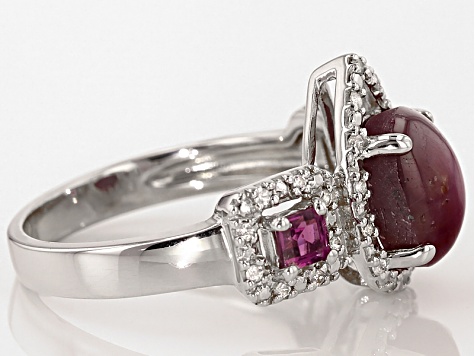 Red Indian Star Ruby Rhodium Over Sterling Silver Ring .51ctw - OCH215