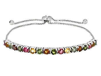 Picture of Multi-Tourmaline Rhodium Over Sterling Silver Bracelet. 1.80ctw