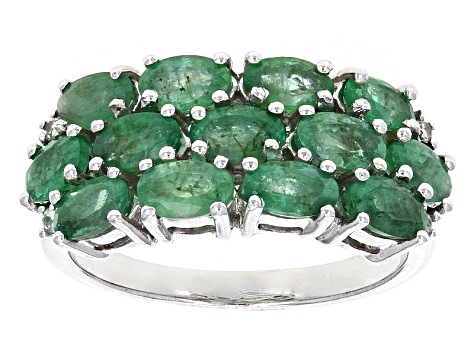 Green Zambian Emerald Rhodium Over Sterling Silver Ring 2.87ctw