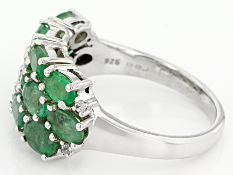 Green Zambian Emerald Rhodium Over Sterling Silver Ring 2.87ctw