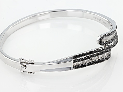 Black Spinel Sterling Silver Bypass Bangle Bracelet 3.35ctw