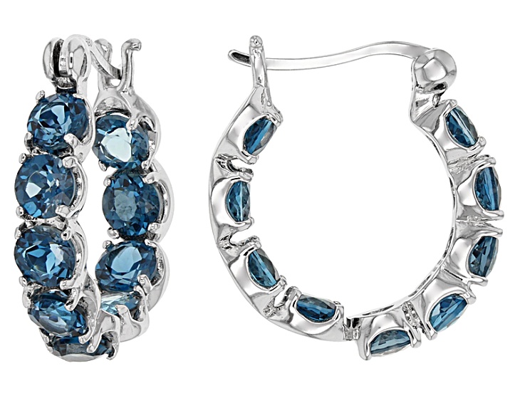 London Blue Topaz Rhodium Over Sterling Silver Hoop Earrings 4.59ctw